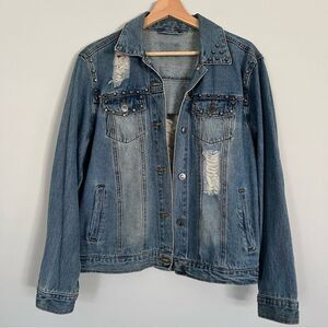 Love Tree Distressed Studded Jean Jacket, Size S